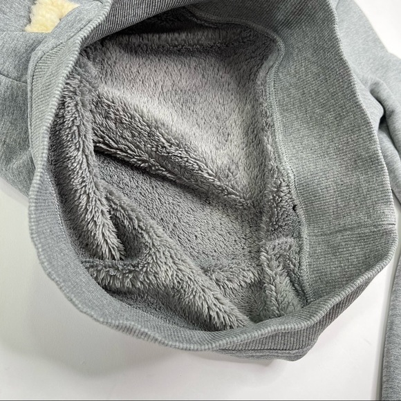 RARE Fendi Shearling Velcro Logo Cotton Pullover Furry Lined Grey Hoodie Sweater - Picture 14 of 16